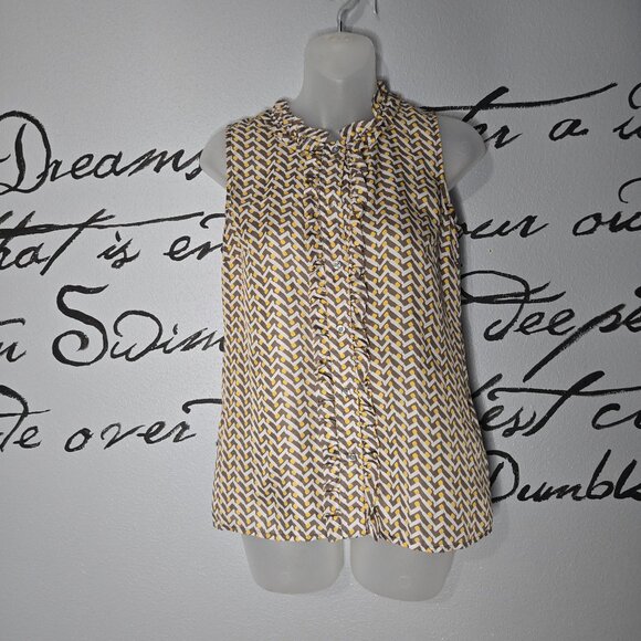 Banana Republic Button Up Sleeveless Top Blouse Gray Yellow Print, XS - Picture 1 of 6